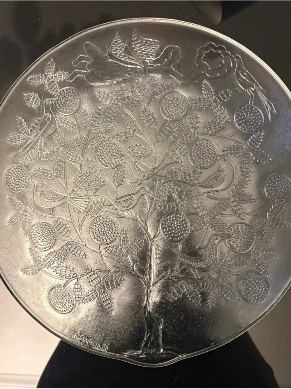 B.Altman’s Tree of life Angel glass plate 12.5” clear embossed vintage